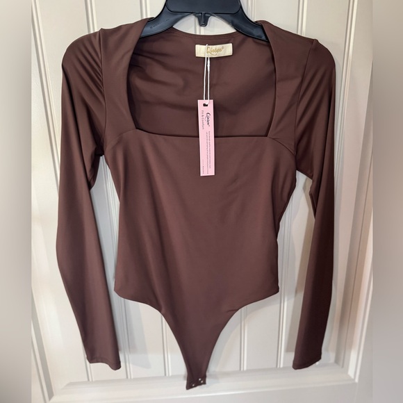 2/for $20 🪩 QINSEN Long Sleeve Coffee Brown Bodysuit - NEW w TAGS 🏷️ - Picture 3 of 8
